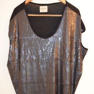 NWT GYPSY 05 Black Sequin Cap Sleeve Top, Sz L
